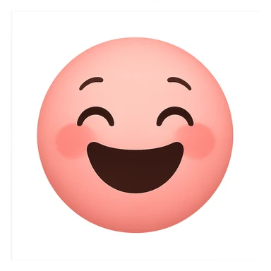 a cute pink laughing face emoji, big smile, closed eyes, blushing cheeks, joyful sticker