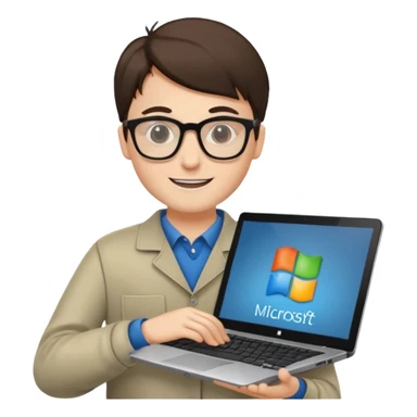 a programmer happy with a microsoft laptop sticker