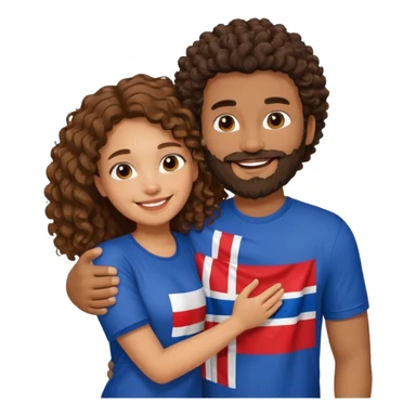 A very happy girl papaya hugging a medium dark skinned curly hair man with a beard and Dominican flag on his shirt   sticker