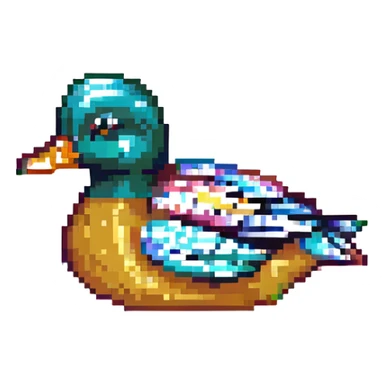 wood duck, small, colorful pixel art sticker