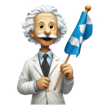 happy albert einstein holds racing finish flag sticker