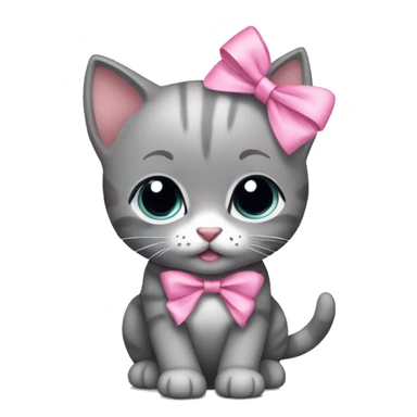 gray kitten pink bow sticker