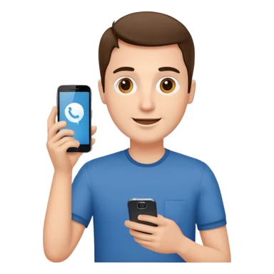 casual man holding phone and happly staring it sticker