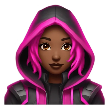 Girl white developer behind his laptop with this style : Riot Games Valorant black pink glowing bright pink sparks character pink black hooded assassin themed character sticker