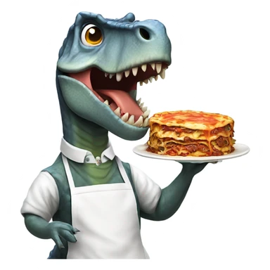 Dinosaur wearing apron holding lasagna with jaw dropped sticker