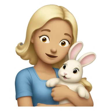 A fair complexioned lady holding beige bunny and hugging him with her eyes closed   sticker