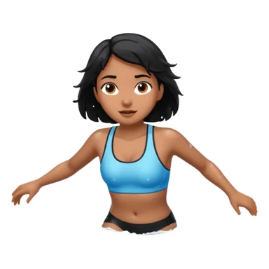 A girl swimming in Goan ocean. Girl should have black hair, clothes should be shorts and tank top or sports bra because she is Indian. Color should be brown like light dusky not dark sticker