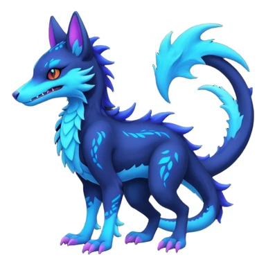 Kawaii dark edgy colorful abyssal vibrant neon glowing fantasy abyss-midnight-eline-vernid-sergal-fursona animal creature with a tufted tail full body with intricate markings  sticker