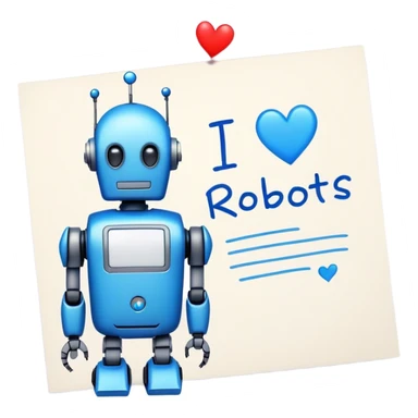a note with "I love robots" text sticker