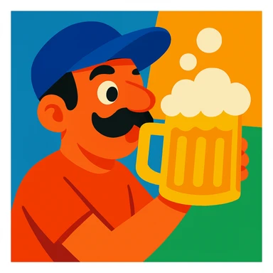 Change the hat to a baseball hat, keep vibrant cartoon style, guy drinking beer. sticker