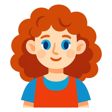 a girl with curly hair, pale skin, and blue eyes, vibrant toon style sticker
