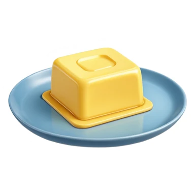 A 3D cartoon yellow butter block on a dish with soft light, Memoji-style realism. sticker
