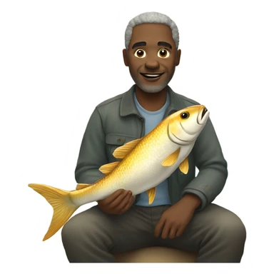 Man holding fish by ocean sticker