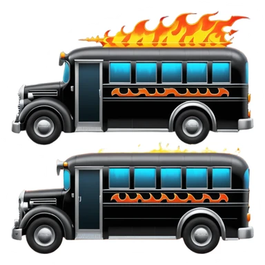 Mad max survival apocalypse Darth Vader’s Batman-armored 1936 black graphite colored school bus with horizontal holographic flames painted on the side and neon under glow  sticker