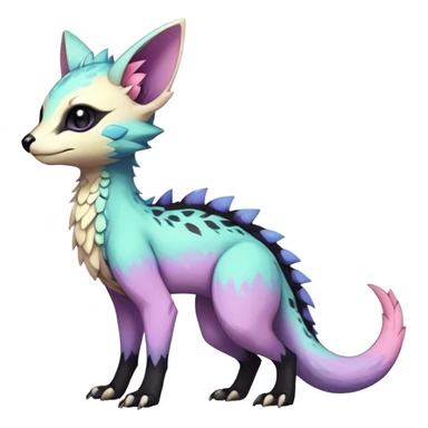 Rare realistic exotic edgy cute pastel gothic epic pretty beautiful handsome gorgeous aesthetic colorful vibrant Vernid-Trico-species-Fakemon-creature by LiLaiRa, 4 legs, 1 tail, random markings, (full body) sticker