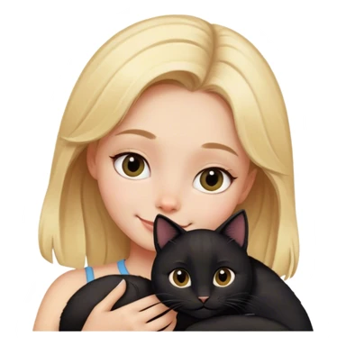 Happy blonde girl cuddling one black cat sticker