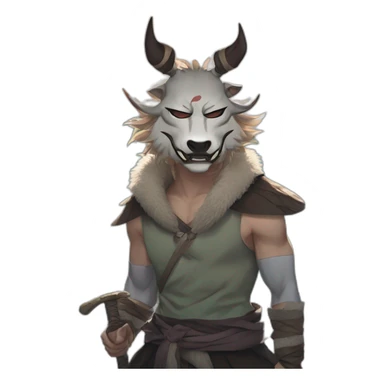Inosuke from the anime Demon Slayer wears a Mountain boar mask, half-naked and carrying two swords،It looks like anime characters sticker