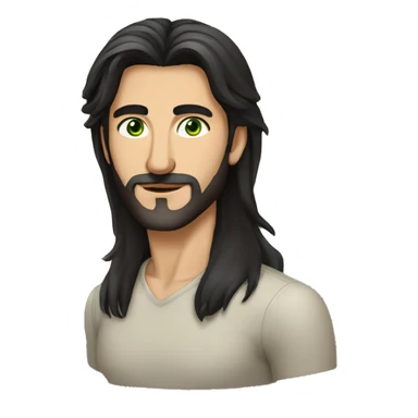 High details of man with iranian features a jewish nose green eyes and olive skin thin body and long black straight hair sticker