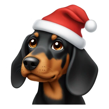 Black and Tan Dashound wearing a christmas hat  sticker