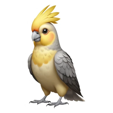 cinematic-[cockatiel]-realistic-full-body-sitting-emoji,-head-tilted-dramatically,-grey and yellow feathers,-simplified-yet-realistic-focused-features,-highly-detailed,-glowing-with-an-almost-sarcastic-glow sticker