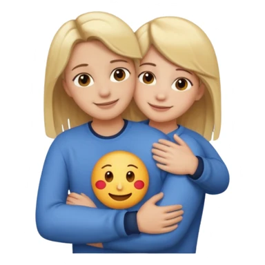 a girl with blonde hair and brown eyes hugging a boy with brown hair and brown eyes, both smiling, emoji style sticker