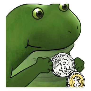 bufo frog (pepe) with a single coin in hand sticker