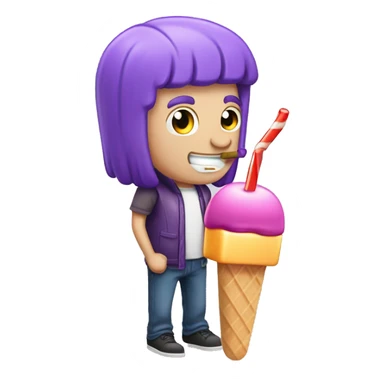 Purple haired Caucasian male eating a popsicle  sticker