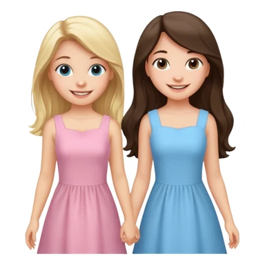 princess happy blonde girl in light blue dress and long haired brunette girl in light pink dress sticker