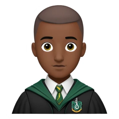 louis cordice is Blaise Zabini in harry potter, wear hogwarts slytherin uniform, Buzz Cut hair, black skin, long face sticker