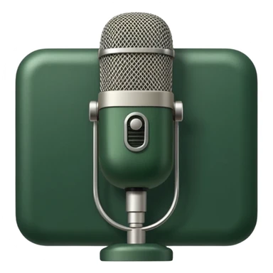 dark green radio microphone with light beige accents, no silver details, front view, simple shapes, Apple emoji style, no text sticker