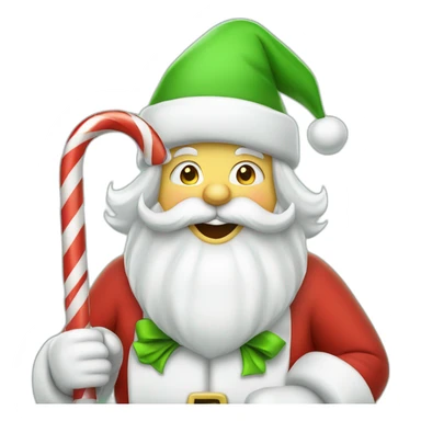 cheerful Santa Claus with a green hat and with candy cane, and presents  sticker