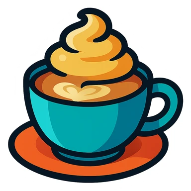 coffee latte, vibrant colors, cartoon style sticker