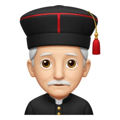 black suited old with fes hat sticker