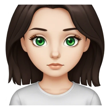 white girl with dark green eyes, lashes and dark brown hair in shirt  sticker