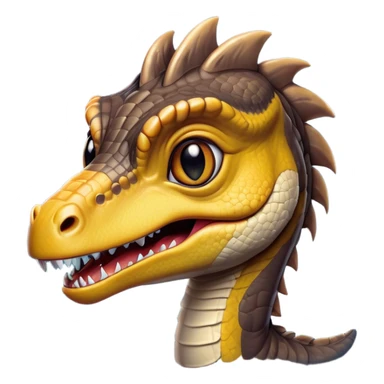 Cinematic Cute jurassic park Velociraptor Portrait Emoji, Head tilted playfully with a cheeky smirk, featuring a compact, agile form with smooth, dark scales and softened, expressive eyes that sparkle with mischievous charm, Simplified yet irresistibly adorable features, highly detailed, glowing with a warm, inviting prehistoric glow, high shine, affectionate and lively, stylized with a touch of whimsical dinosaur mischief, soft glowing outline, capturing the essence of a playful jurassic park Velociraptor that seems as if it could sprint out of the screen into your heart! sticker