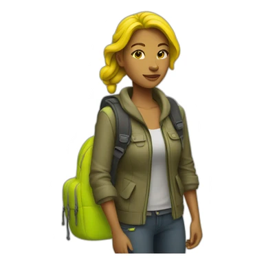 Traveller woman with neon yellow backpack sticker