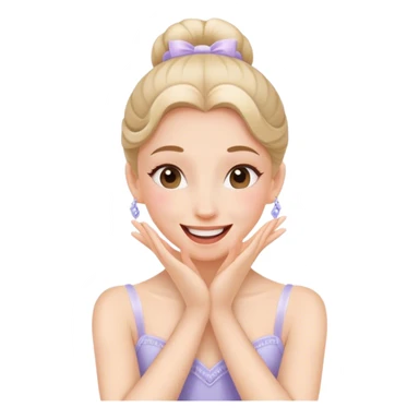 The ballerina laughs sweetly, covering her mouth with her hand sticker