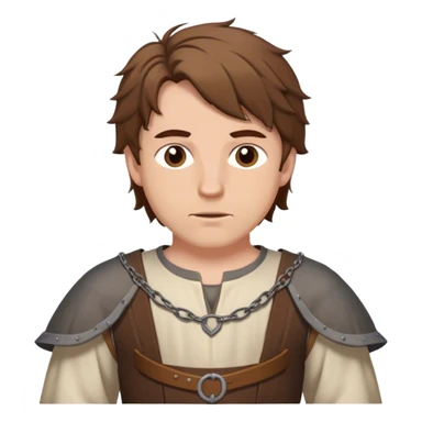 medieval outfit worn by a DnD themed fantasy character. basic low level clothes. clothes only above the waist. The clothes are only above the waist. The character's haven't arms. character is brown hair brown eyes messy hair white man. sticker