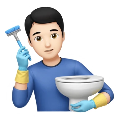 BLACK HAIR LIGHT SKIN MAN cleaning the toilet sticker