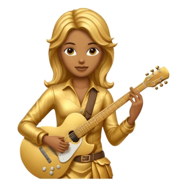fully golden statue female guitarist face golden sticker
