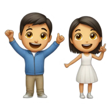 A boy cheers with girl sticker