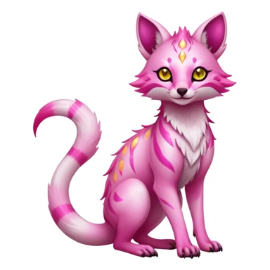 Exotic pastel pink romantic blush light cute lush warm-colored celestial spiritual Fakémon-Fionbri-Vernid-Sergal-Genet-creature with magenta markings and yellow sparkly shiny shine aura (full body) sticker