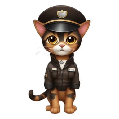 full brown and black calico cat dressed as a pilot sticker