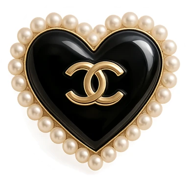  only the elegant heart with pearls and gold Chanel logo, glossy, pastel colors, realistic style, with no background. black pink,  sticker