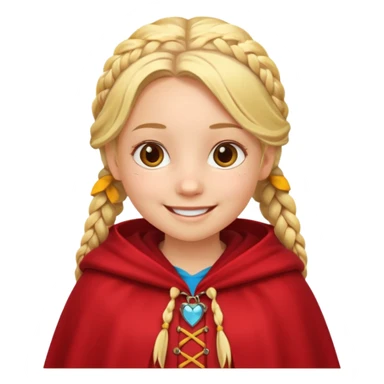 blonde braids hair kid girl, white skin, fat, wear red cloak sticker