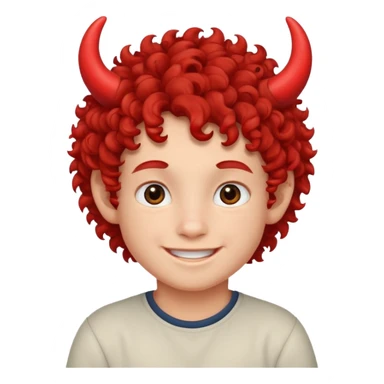 curly hair boy kid with small red horns sticker