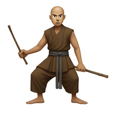 the monk in a low stance, ready to strike with a staff sticker