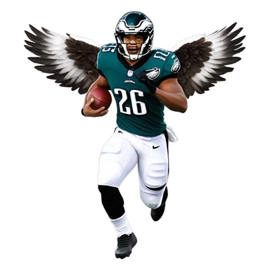 Philadelphia Eagles running back Saquon Barkley number 26 with eagle wings flying sticker