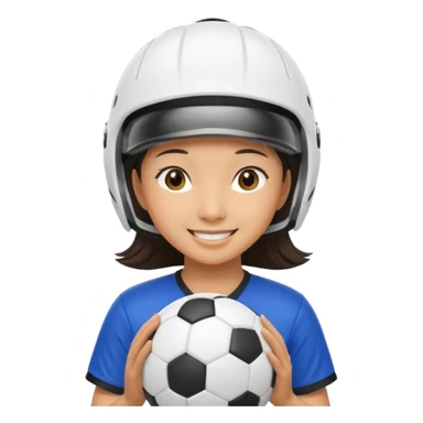 Asian woman with helmet playing soccer sticker