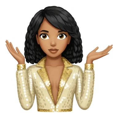 Kelly Rowland from Destiny's Child with black hair, cream sequin outfit sticker